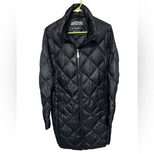 Michael Kors Quilted Long Black Down Puffer Coat, Zipper Closure and Pockets‎  L